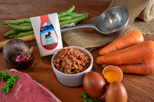 Cambio de concentrado a comida natural para perros: ingredientes frescos de res, huevo y verduras – Bitute Bogotá
